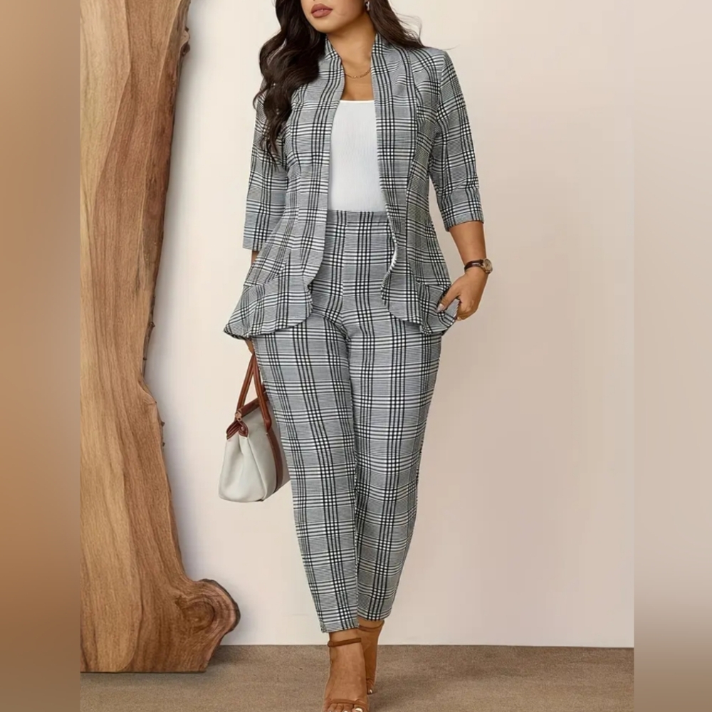 Plaid Black & White Women's Tailored Pantsuit